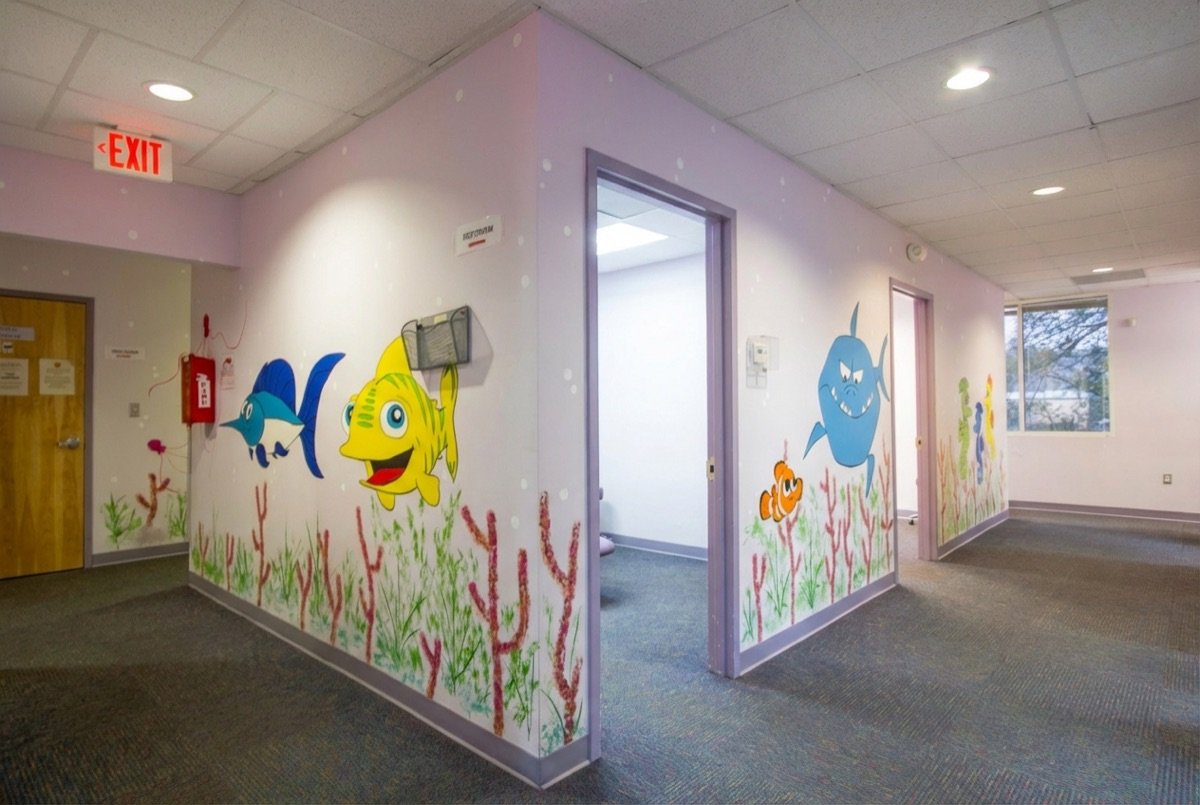 Raleigh ocean themed hallway with Finding Nemo art