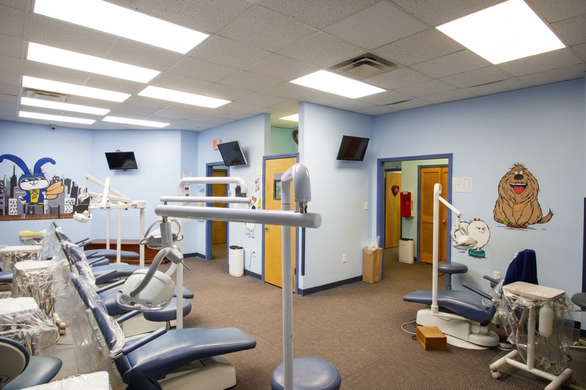 Winston-Salem treatment bay with cartoon murals