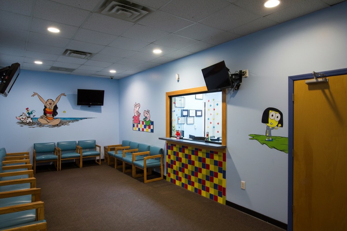Winston-Salem waiting room with Dumbo and Moana murals